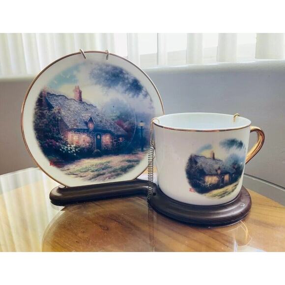 Thomas Kinkade Moonlight Cottage Decoarative Cup & Saucer Set Home Decor - Picture 1 of 10